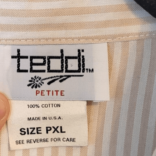 Vintage Teddi Damen hellbraun gestreift Katze bestickt Button Down Shirt Größe PXL - Bild 3 von 7