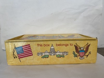 USA Map Yellow Pencil School Box Vintage 1980 s Supplies Cardboard 