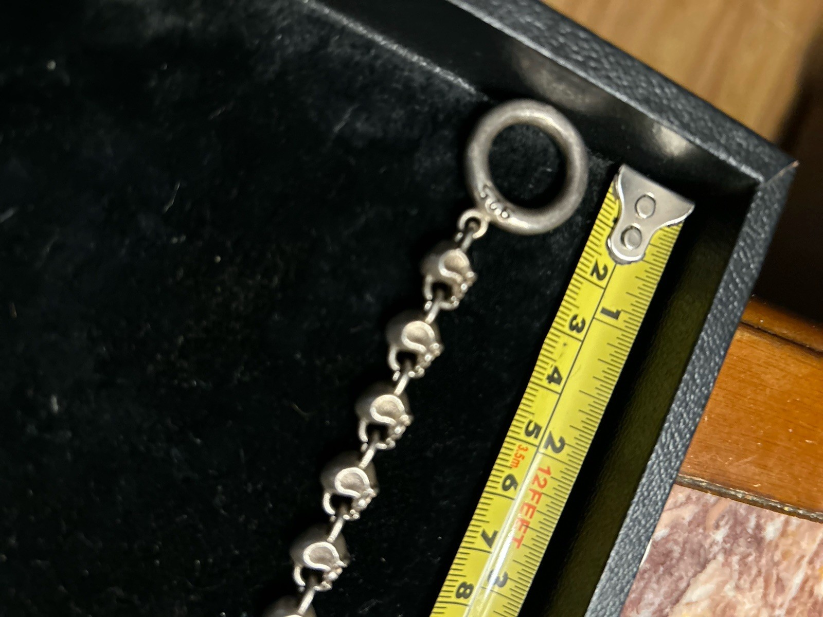 Heavy Solid Sterling Silver Skull Link Biker 8” G… - image 7