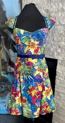 Karen Millen Tropical Bombshell Fit And Flare Floral Dress Size 8 Retro