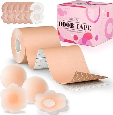 MKsoul Boob Tape for Breast Lift-3in Body Tape for Large Breasts,17 Pcs Kit w 4