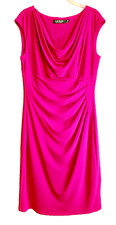 Lauren Ralph Lauren Fushia Side Rushed Cowl Neck Dress Size 12, Excellent Cond.