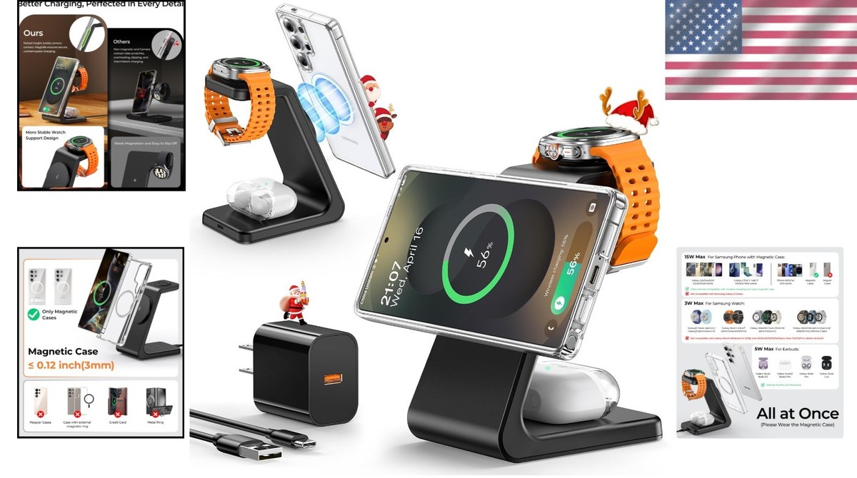 3-in-1 Magnetic Wireless Charger for Samsung: Fast Charging