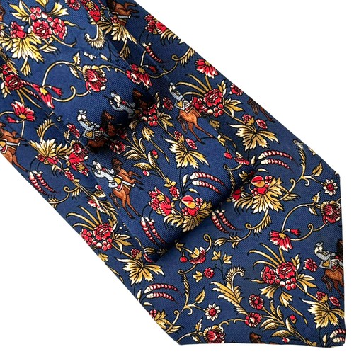 Salvatore Ferragamo blaue Krawatte - Reiter Blumenmotiv italienische Seidenkrawatte - Bild 8 von 10