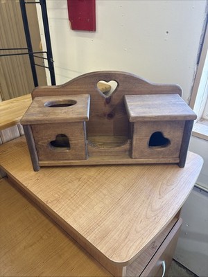 Vintage Wood Cabinet with Heart Cut Outs Knick Knack Shelf Country Farm  