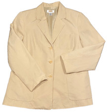 Talbots Cream Beige Three Button Silk Blend Suit Jacket Blazer Size 14 Petite