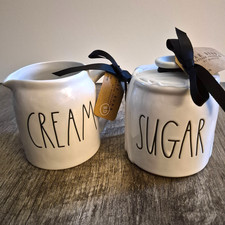 RAE DUNN- Magenta- SUGAR and CREAMER Set-Farmhouse-White-Ceramic-Gift-NWT