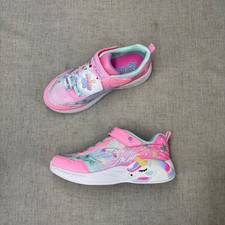 Skechers Kids S-Lights Shoes Unicorn Dreams Pink White Light Up Sneakers Size 3