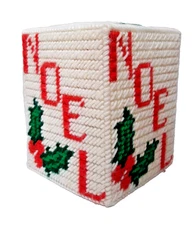 VTG HANDMADE "NOEL"  NEEDLEPOINT CHRISTMAS HOLIDAY TISSUE BOX COVER