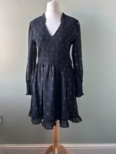 Pour Moi Black & Gold Spot Smocked Mini Dress - Size 14 - Party/Boho