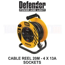 Defender Cable Reel Extension Lead 240V 4 Gang 20 Meters - E86465