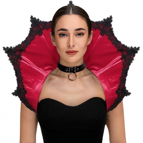 Women Velvet Gothic Victorian Vampire Collar Cape Halloween Cosplay Party AU - Picture 4 of 10