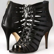 Ivanka Trump Heels Sz 6.5 Mackley Black Leather peep toe booties NEW In BOX