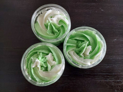 Whipped foaming sugar scrub.  Bath Shower Scrub.  Homemade soap.  Coconut Pear
