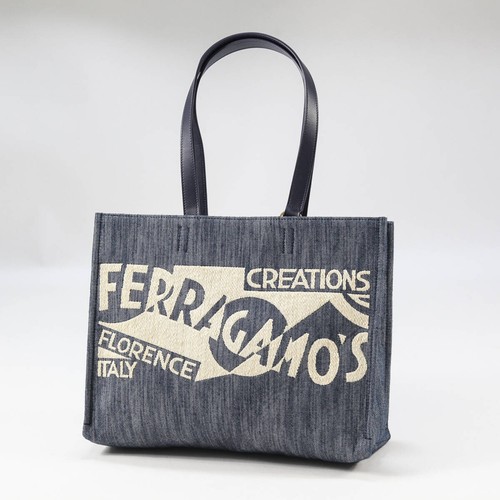 FERRAGAMO 24AW Logo Tote Bag (L) 219406 773820 Salvatore 2WAY Denim Handbag Wom - 第 3/10 張圖片