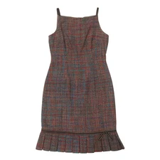 David Meister Dress Womens 8 Brown Sheath 100% Silk Sleeveless Pleated Tweed 