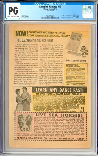 Amazing Fantasy #15 Origin & 1st App. Spider-Man Stan Lee Marvel 1962 CGC PG 16
