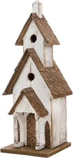 Glitzhome 23.62" H Birdhouse Rustic Tall Church Hand Painted Wood White Extra-La