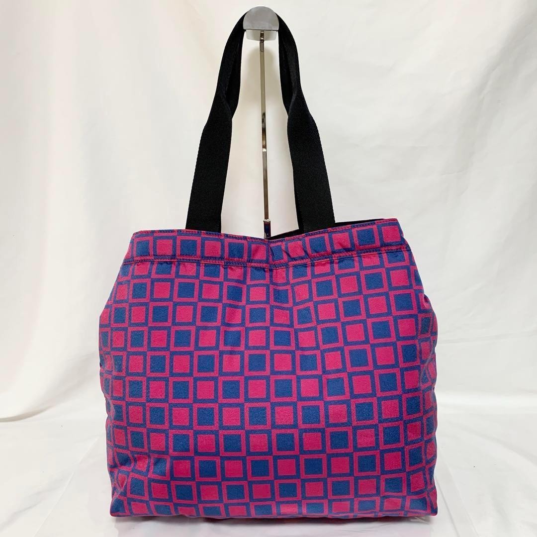 Porter Checkered Tote Bag Pink Nylon Unisex 34cm Rare