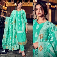 AQUAMARIN BANARASI COTTON INDIAN READYMADE LADIES SALWAR KAMEEZ SUIT DUPATTA SNJ