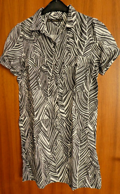 hübsches Kleid Tunika Leinen Zara Basic Gr. M schwarz weiß Kragen Knöpfe TOP