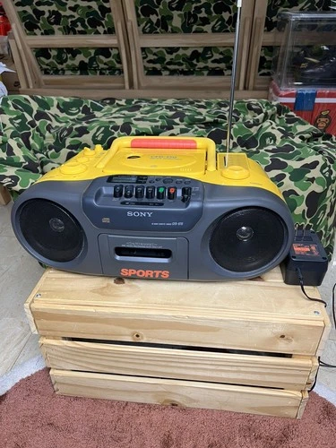 SONY CFD-970 Sports Yellow Boombox CD Cassette AM/FM Radio Vintage 1990s Tested