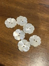 6 Vintage Antique Old Stock Mother of Pearl 2Hole Flower buttons 3/4 Inch