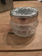 Avon Glass Powder Jar with Ornate Silver tone...