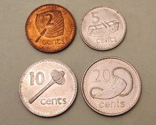 4x Fiji coins,  2 Cents 1992, 5 Cents 1992, 10 Cents 1990, 20 Cents 2009