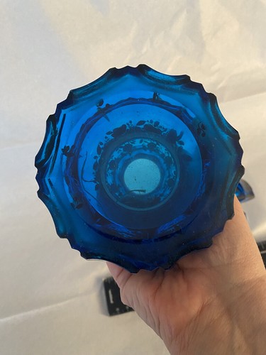 ANTICO DECANTER PROFUMO IN VETRO DI BOHEMIEN BLU TURCHESE, anni 1840-60-RARO - Foto 10 di 12