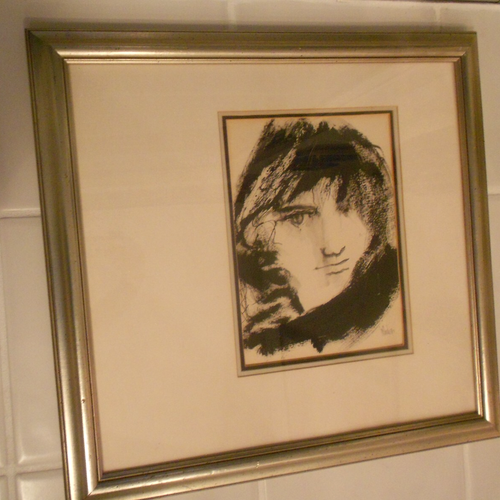 TESTA DI GIOVANE UOMO DISEGNO BIANCO E NERO INCORNICIATO 23 3/4" X 22 3/4" - Foto 3 di 7