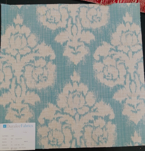 DURALEE Ikat in Aquamarine 17 1/4 x 17 3/8" Woven Damask Fabric Sample