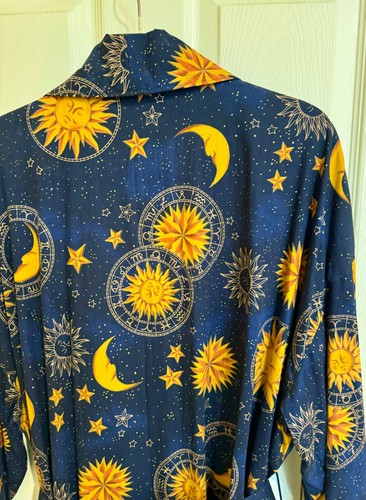 Boho spirit Stunning Moons, Stars Celestial Vibes Magical Cotton Robe Unisex - Picture 5 of 15