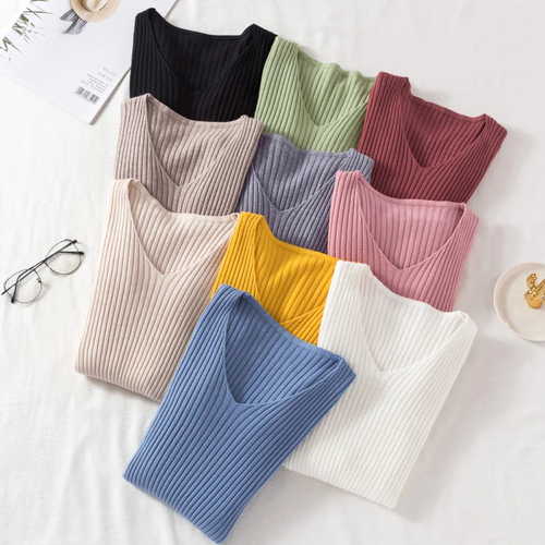 Casual Manica Lunga Maglia Scollo A V Maglione Autunno Inverno Indossare Per Da - Foto 3 di 22