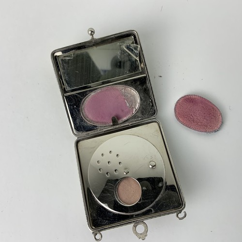Antique Finberg Guilloche Compact Pendant Purse Silver Tone-Pink Enamel Floral - Foto 8 di 12