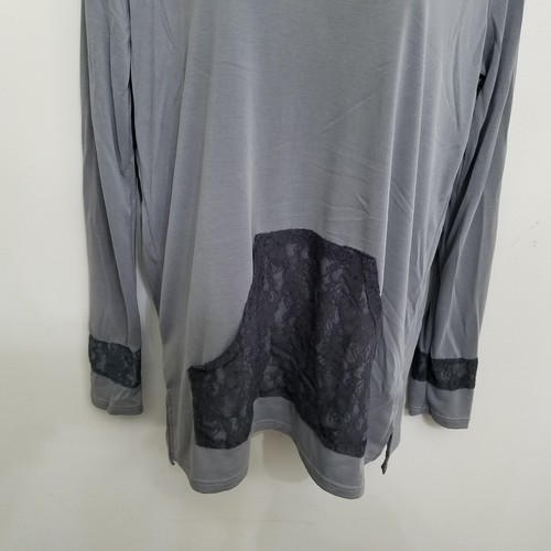 Honey Lace Womens Hoodie Medium Gray Long Sleeve Lace Front Pocket Pullover USA - Picture 3 of 7