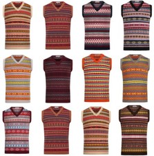 Vintage Knitted Fair isle Tanktop Mens Fairisle Jumper Sweater Tank Top 60s 70s