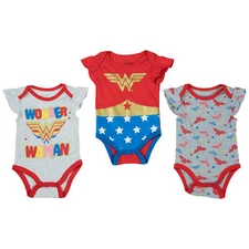 Wonder Woman Suit and Icons 3-Pack Infant Bodysuit Set Multi-Color