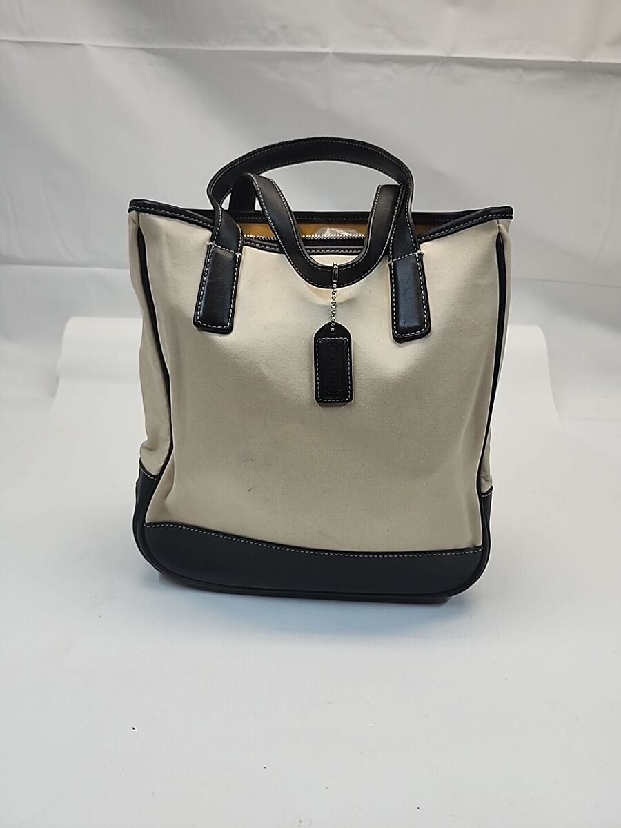 Coach Hampton Tote Bag Canvas Leather Tan & Black 7706