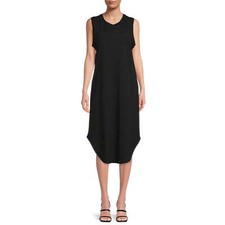 Time and Tru Women's Sleeveless Curve Hem Henley Midi Dress Size L 12-14 Black
