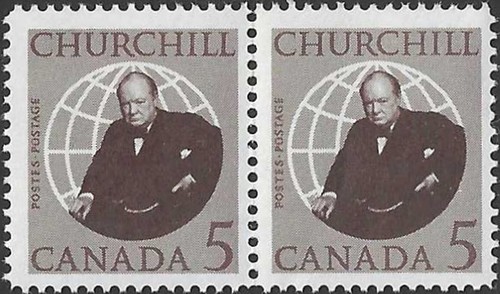 Canada #440 Pair "SIR WINSTON CHURCHILL" New Original 1965 Pristine Gum