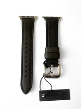 Shinola 20mm Black with Brownish Hues Leather Strap for Apple Watch - Silver