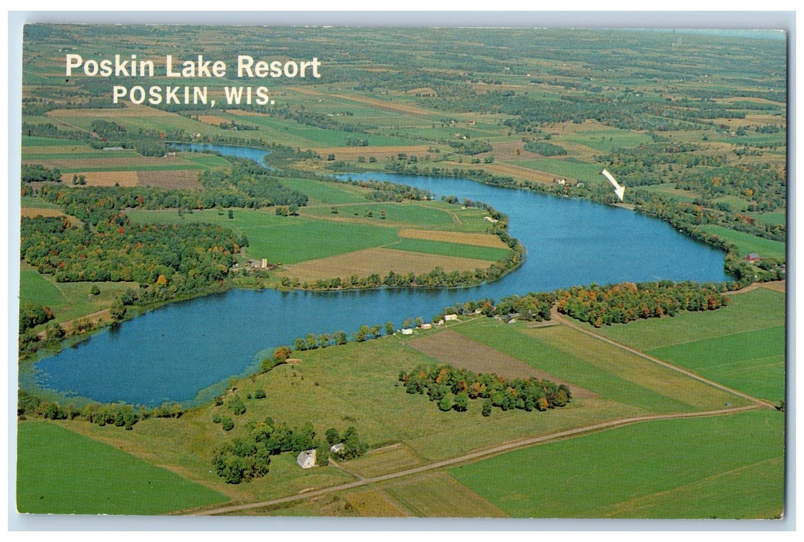 Poskin Wisconsin WI Aerial View Of Poskin Lake Resort Trees c1960's