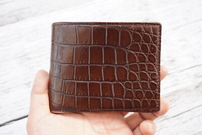 Full Genuine CROC Leather Skin Men's Bifold Wallet Dark Brown #T10