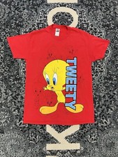 Vintage Looney Tunes Tweety Bird BIG LOGO Tshirt Size Large.RED Made In USA
