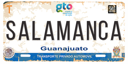 Set Salamanca Guanajuato Mexico Aluminum License Plate 6"x 12" and Sticker 2"x4" - Picture 2 of 3