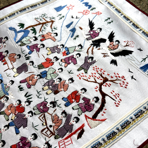 BEIJING Chinese Hand Stitch Embroidery Silk 100 Children Playing 13" X 26" NEW - Picture 6 of 10