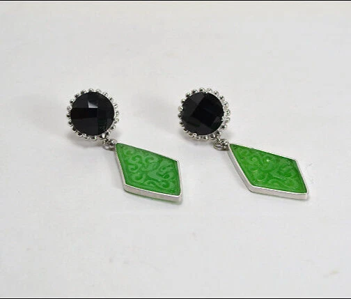 Pendientes de Plata 925 Ónix Facetado Y Jade Verde Rombo Aght 0251 - Imagen 2 de 3