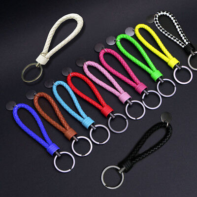 Keychain Braided Leather Rope Strap Weave Keyring Ring Key Fob Keychain Gift