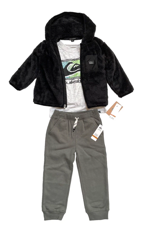 Quiksilver Toddler/Little Boys 3-PC Jogger Set Sherpa Hoodie/Tee/Joggers 3T or 5 - Изображение 2 из 4